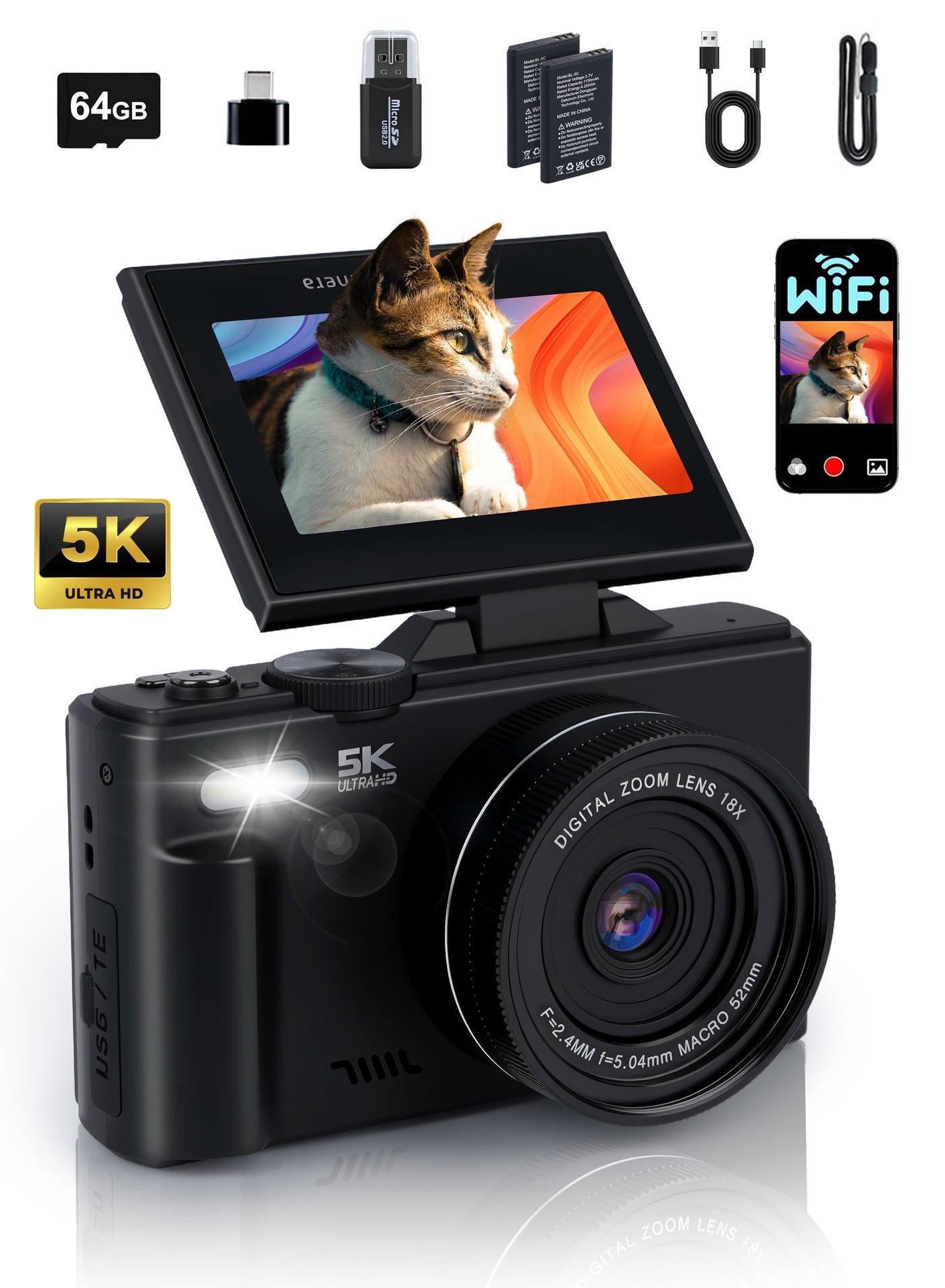 5K Digital Camera, 75MP WiFi Vlogging Camera for YouTube…