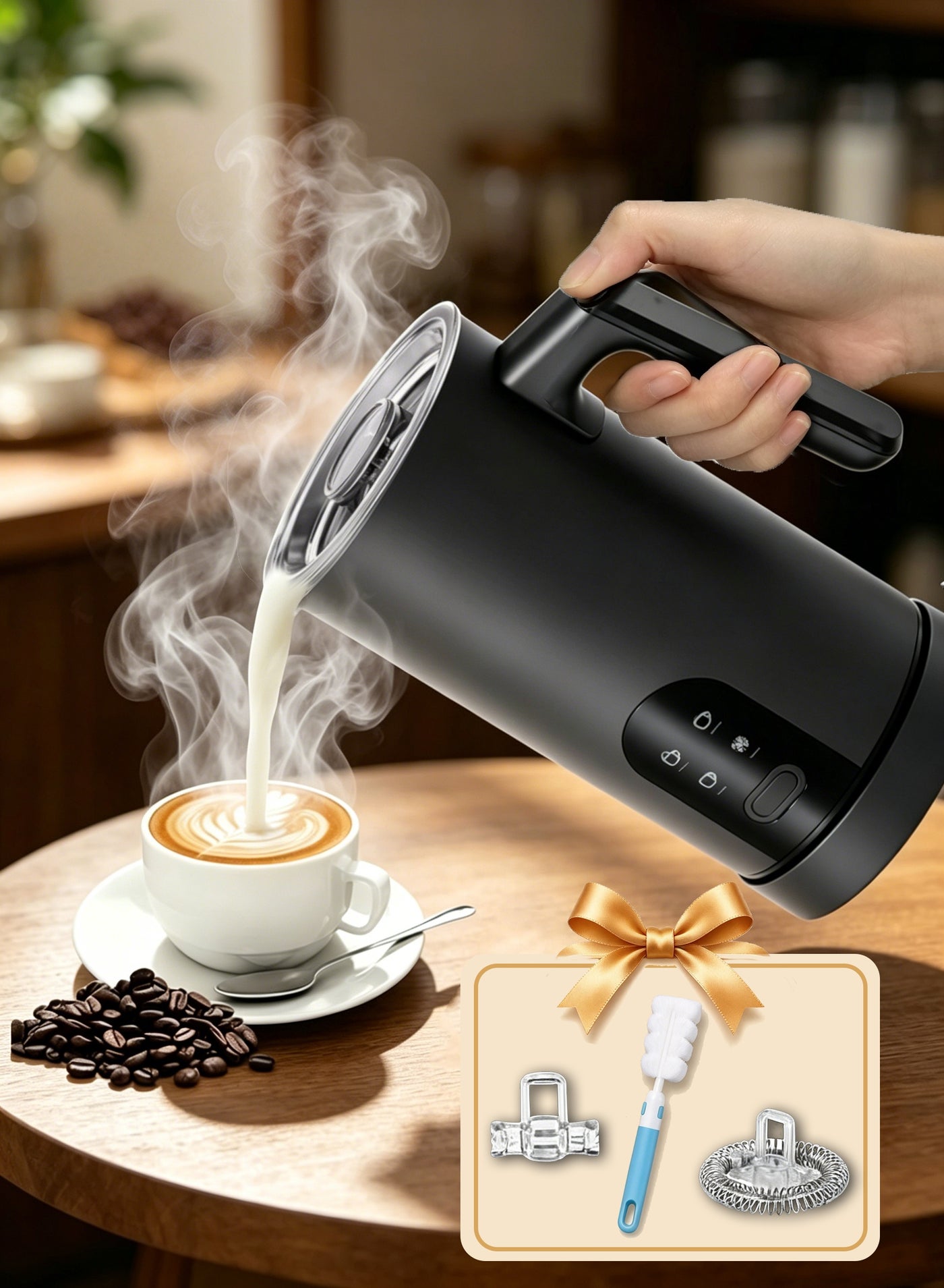 Compare Electric Milk Frother with 2 Frothing Whisks & Cleaning Brush, 4‑in‑1 Automatic Milk Frother Heater, Hot & Cold Foam Maker for Coffee, Latte, Cappuccino, Hot Chocolate, 4 Modes: ThinThickCold Foam & Hot Milk, Stainless Steel Milk Foam Maker at KSA Price