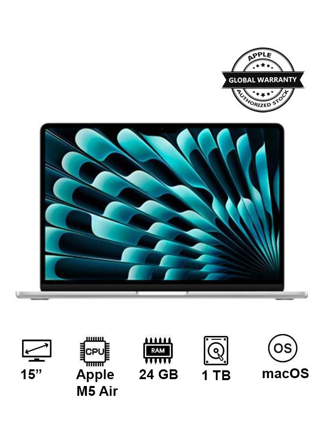 Compare New 2026 MacBook Air MDVC4 | 15 Inch Display |  M5 Air 10Core CPU 10Core GPU | 24GB RAM | 1TB SSD | macOS | English  Keyboard | International Version | Silver at KSA Price