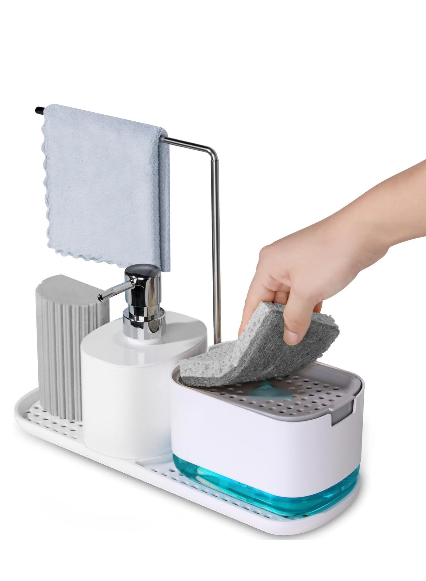 Compare Hand and Dish Soap Dispenser Set for Kitchen, 4in1 Dual Soap Dispenser with Sponge Holder and Dishcloth Holder Organizer for Kitchen Sink Countertop Storage Organize  Useful Kitchen GadgetsWhite at KSA Price