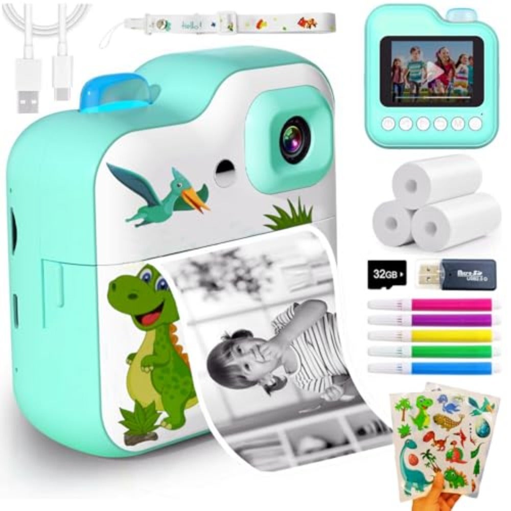 Compare Rechargeable Camera Instant Print1080P Portable HD Digital Camera, Dual Camera, Photo Video, 2.4 LCD Screen, 32G SD Card, ABS Body, Mini Thermal Inkless Printing for Ages 3+Child Boy Girl Gift at KSA Price