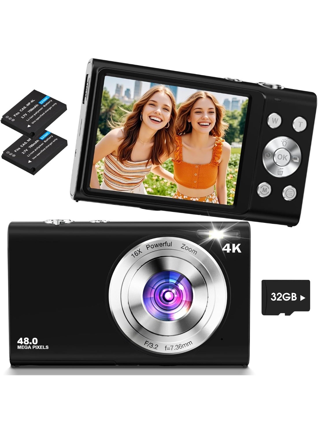 Compare 4K Digital Camera, Lecnippy 48MP Autofocus Camera with 32G Memory Card 16X Digital Zoom, Compact Camera with 2.8 Inch Screen at KSA Price
