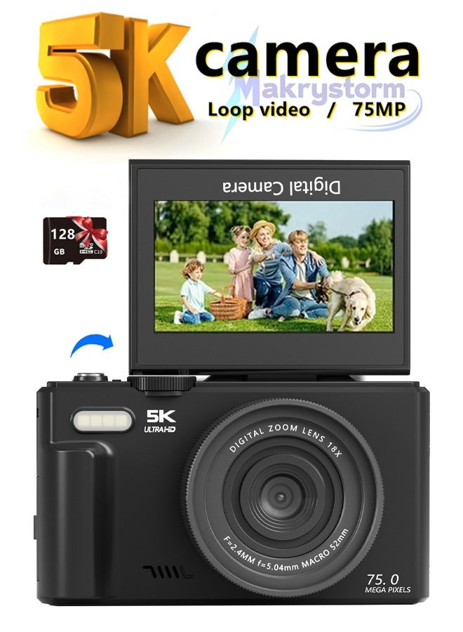 Compare 5K Digital Camera, 75MP Camera Digital for Photography, Point and Shoot Camara, 18X Digital Camera with 3 180° Flip Screen, Vlogging Camera for Beginner Gift at KSA Price