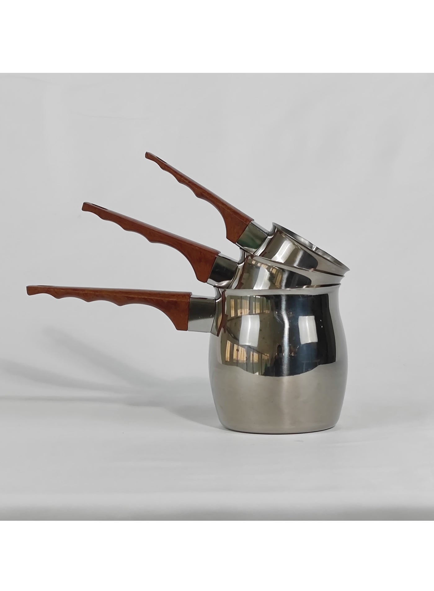 Compare Set of 3 Stainless Steel Classic Turkish Coffee Pots Wood Long Handle Coffee Warmer Milk Pot at KSA Price