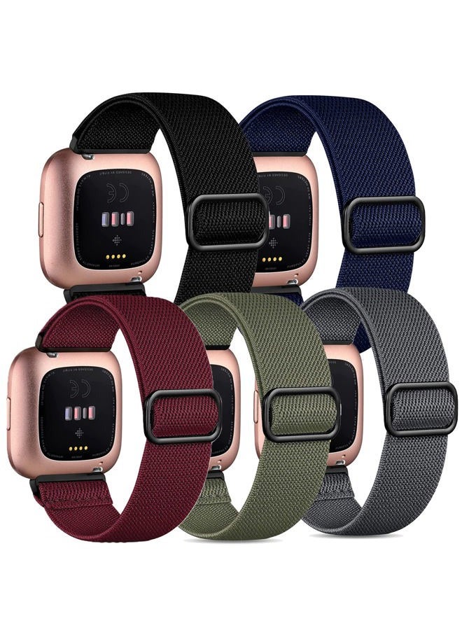 Compare 5 Packs Stretchy Band Compatible with Fit bit VersaFit bit Versa LiteFit bit Versa 2 Bands WomenMen, Breathable Adjustable Elastic Nylon Sport Wristbands for Versa 2 Watch at KSA Price