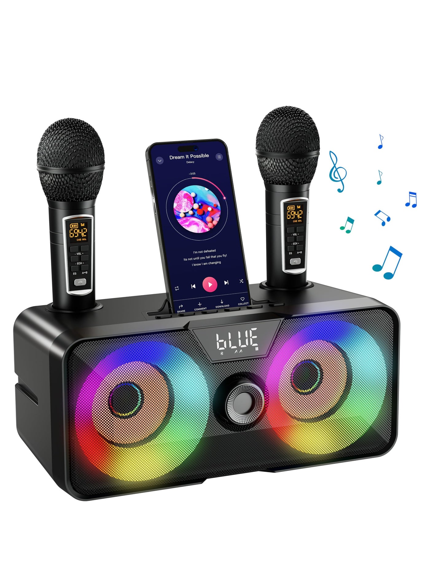 Compare Karaoke Machine with 2 UHF Wireless Microphones, Portable Bluetooth Speaker at KSA Price