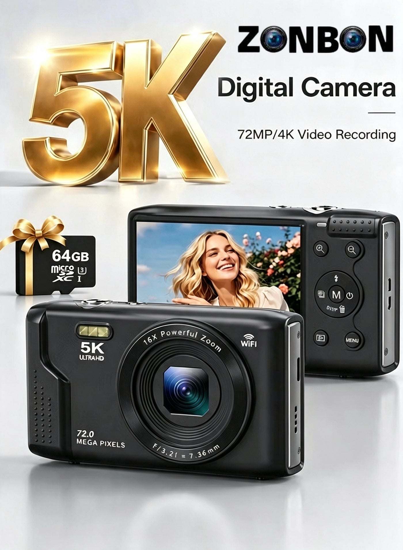 5K Digital Camera 72MP UHD 16X Zoom Autofocus…