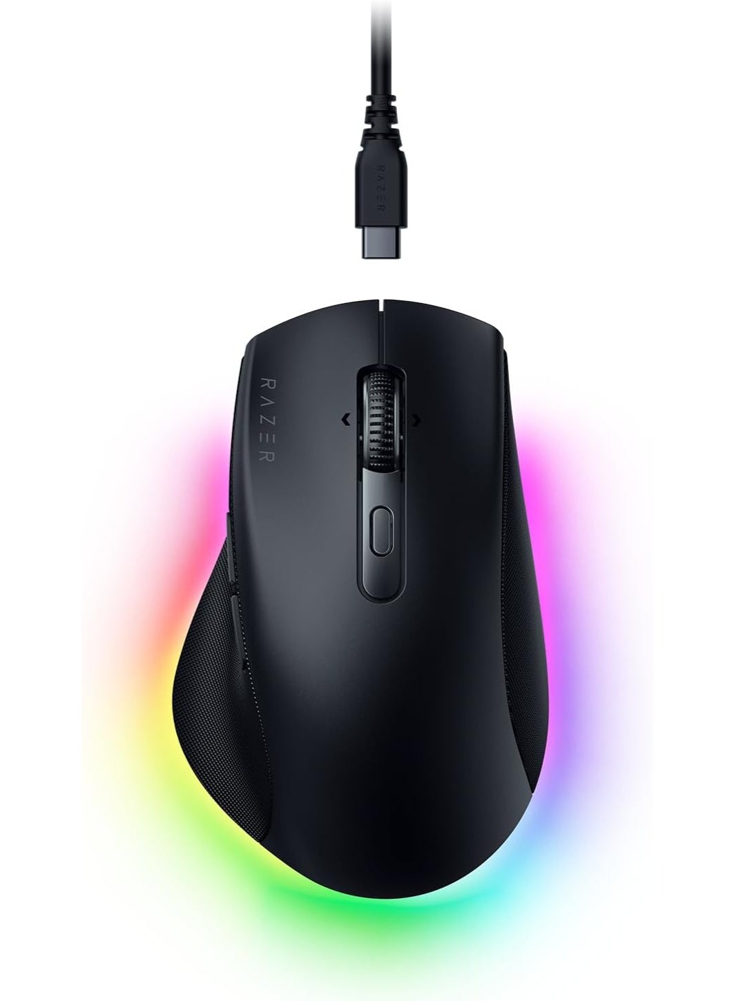 Compare Razer Pro Click V2 RightHanded Ergonomic Wireless RGB Mouse: HyperSpeed Wireless 2.4 GHz, Bluetooth – up to 3 hosts, USBC wired, Up to 3.5 months Battery Life, 9 Programmable Buttons  Black at KSA Price