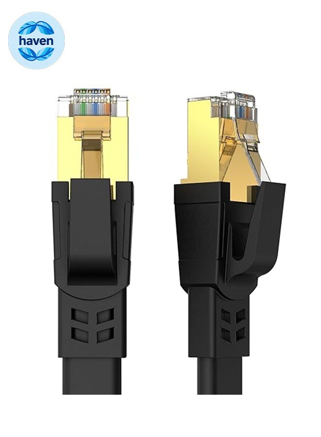Compare CAT8 Ethernet Cable 10M, Flat High Speed 40Gbps 2000MHz Heavy Duty LAN Network Cable, Gold Plated RJ45 Connector, Shielded Indoor & Outdoor Weatherproof Cord for Modem Router Switch Gaming PC Smart TV Xbox PS4 PS5  Black at KSA Price