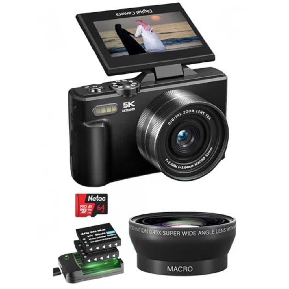 5K Ultra HD Digital Camera 75MP Resolution Black…