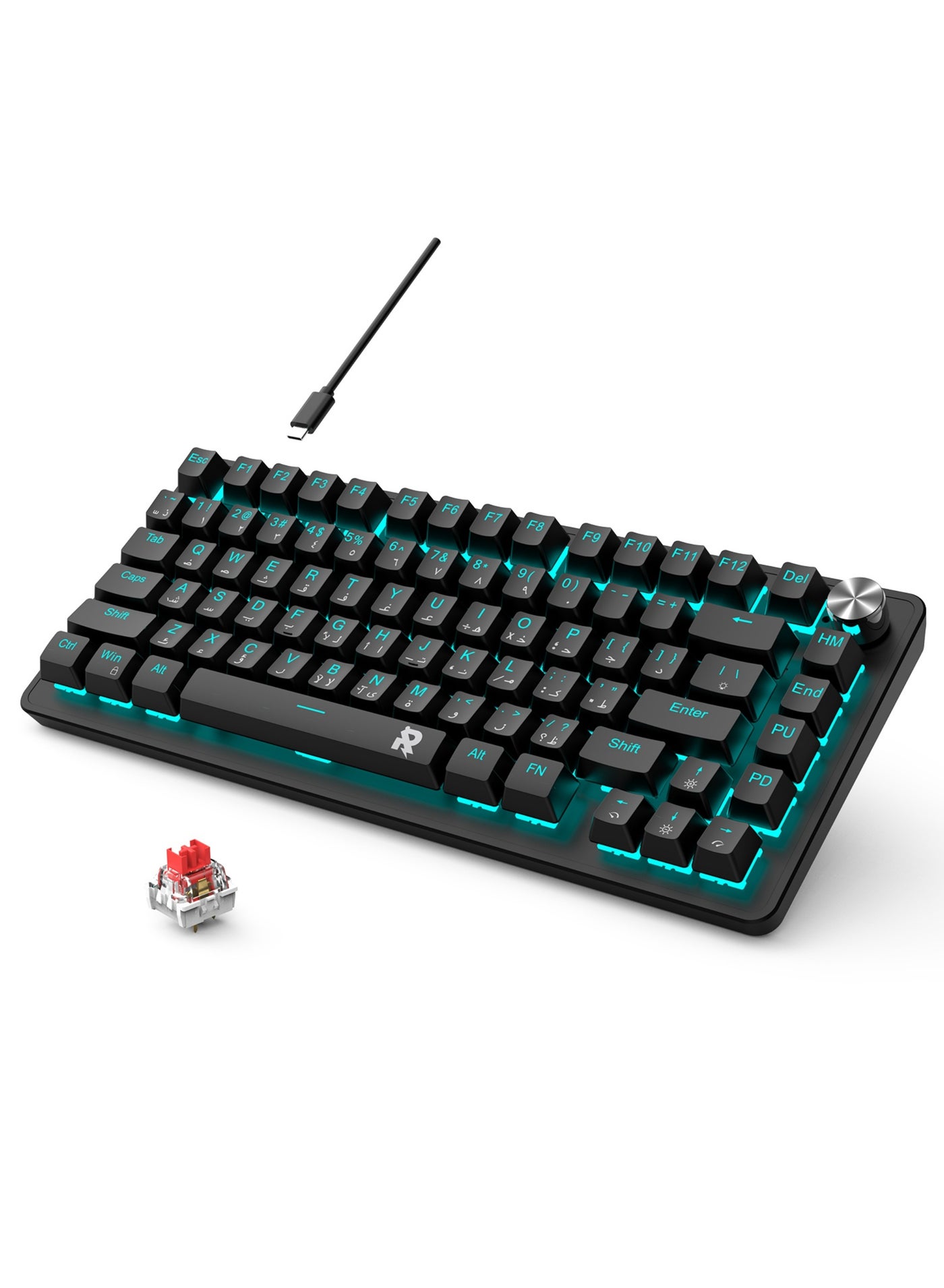 Compare ROCK POW 70% Gaming Keyboard,Arabic English 82 Keys Mechanical Keyboard with Ice Blue Backlit 19 Modes,Volume Lighting Knob Wired Mini PBT Keycaps for PC Gaming and Working Red SwitchBlack at KSA Price