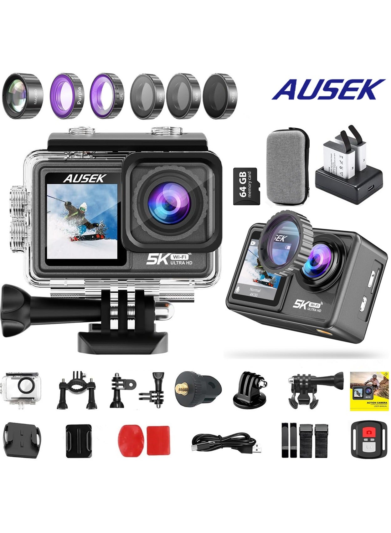 5k30FPS 48MP Action Camera with 2 Batteries, 30M…