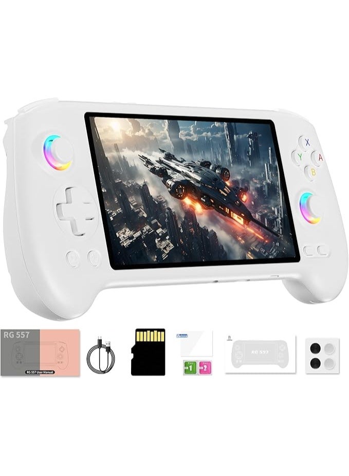 Compare RG557 Retro Handheld Game Android 14 with 5.48 inch Touch OLED Screen DP and WiFi Bluetooth Hall Rocker Battery 5500mAh Dimensity 8300 flagship processor 12GB RAM 256GB Storage at KSA Price