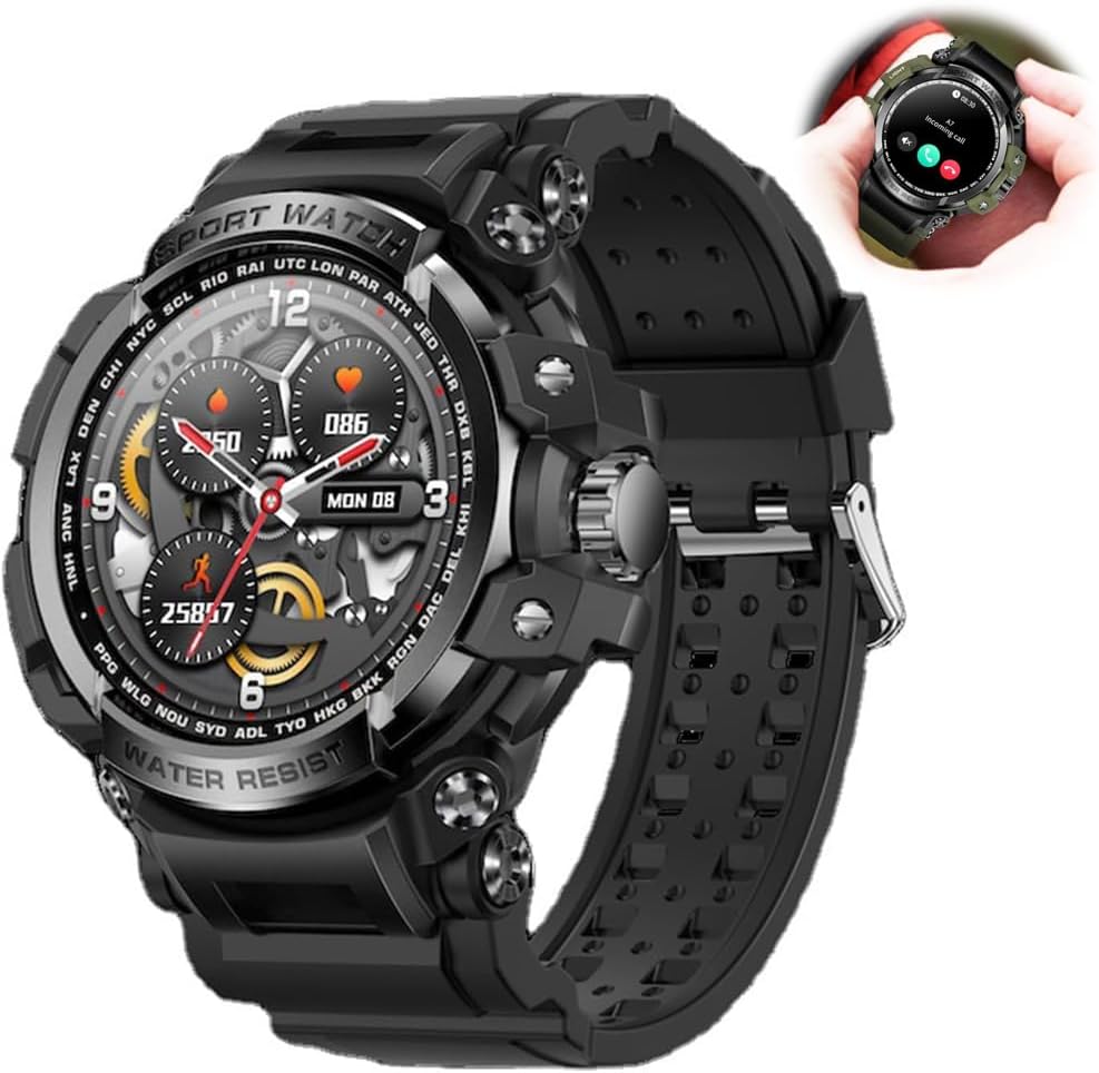 Compare Smartwatch, Indestructible IP68 Waterproof Tactical Watch, 1.32 HD Screen, 10 Days Battery, Fitness Activity Tracker, Compatible with iOS & Android Black at KSA Price