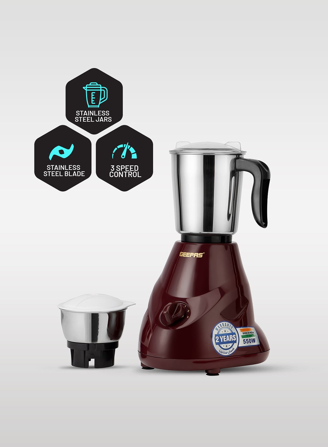 Compare 2In1 Mixer Grinder With Stainless Steel Jar And Blade3 Speed ControlOverload Protection 550 W GSB44091 MaroonBlackSilver at KSA Price
