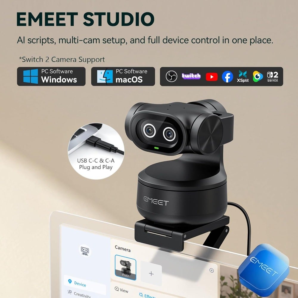 PIXY Dual-Camera AI-Powered PTZ Camera 4K, AI…