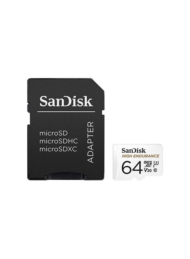 Compare High Endurance microSDXC + SD Adapter  for dash cams & home monitoring, up to 5,000 Hours, Full HD  4K videos, up to 10040 MBs ReadWrite speeds, C10, U3, V30 64 GB SDSQQNR064GGN6IA 64 GB at KSA Price