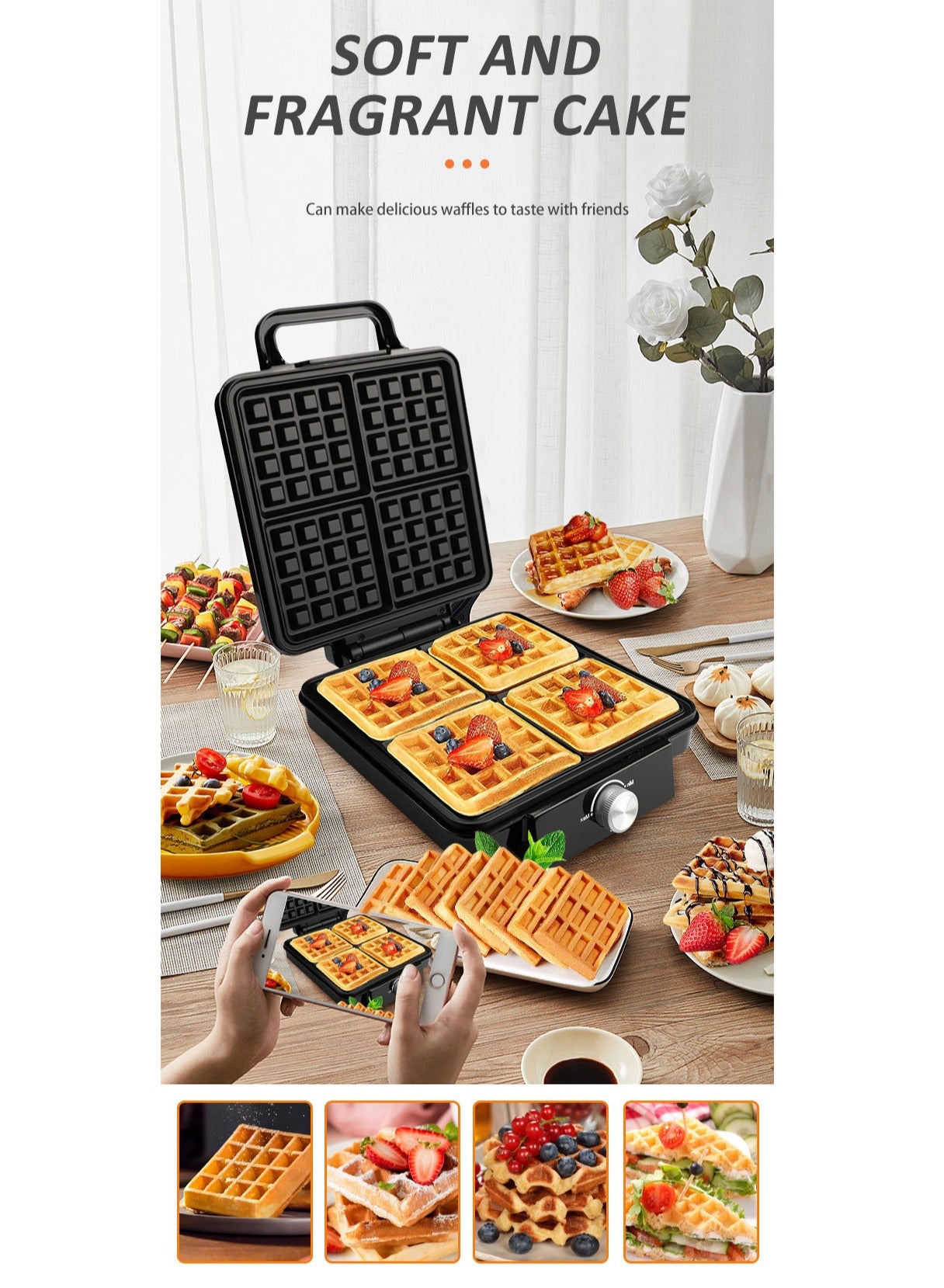 Compare Electric waffle maker 4 large pieces 1500 watts Non Stick Teflon plates u0026 Adjustable Temperature Control at KSA Price