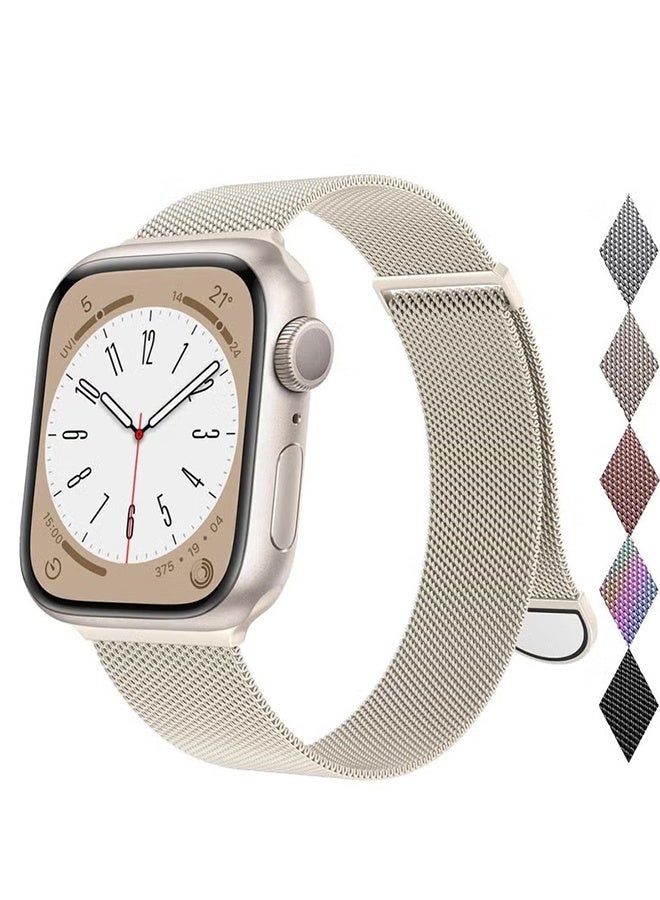 Compare Compatible with Apple Watch Band 42mm 41mm 40mm 38mm for Women and Men, Magnetic Metal Stainless Steel Strap Wristband Compatible for iWatch Series 10 9 8 7 6 5 4 3 2 1 SE Starlight at KSA Price