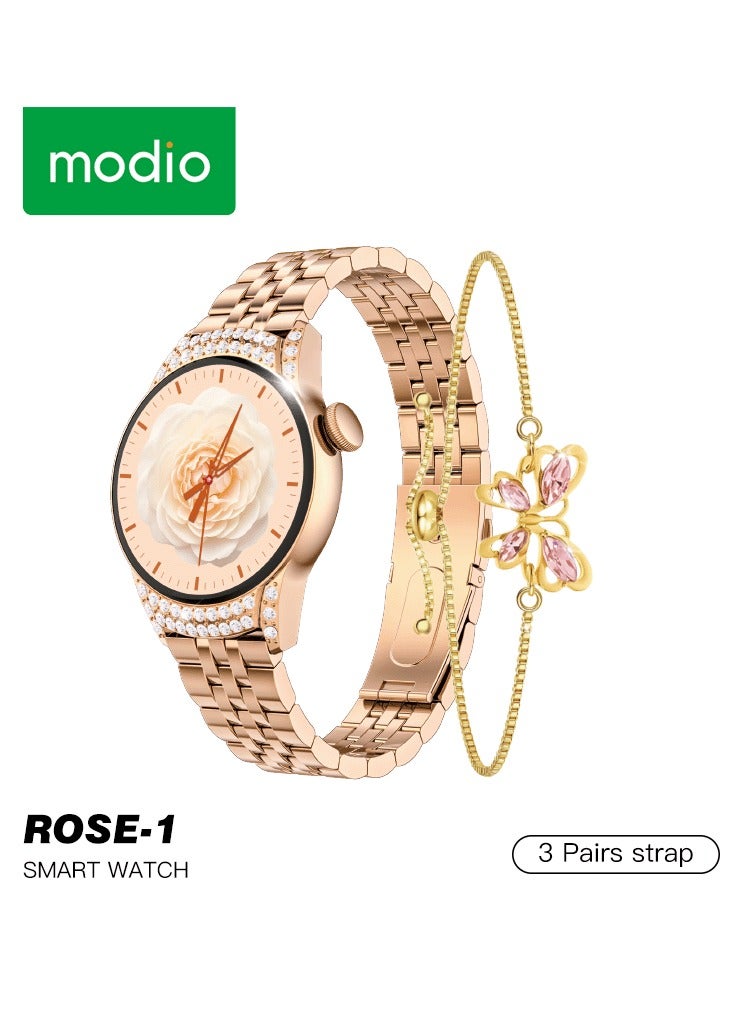 Compare Modio ROSE1 Smart Watch for Women – Luxury Rose Gold Design with 3 Pairs Strap, Stylish Bracelet, Fitness Tracking & Elegant Display at KSA Price