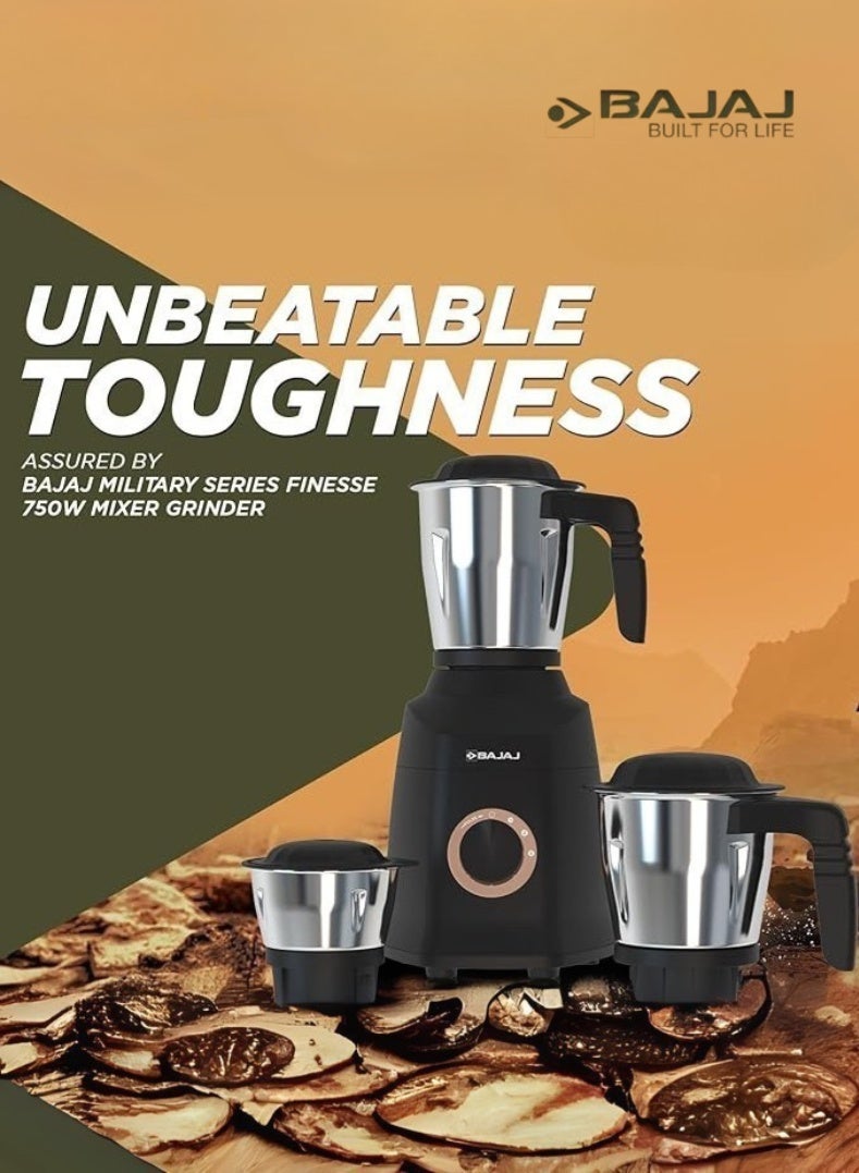 Compare Military Series Finesse Mixer Grinder, 4 Stainless Steel Jars, HeavyDuty Blades, Overload Protection – Midnight Finish, 750 W 410592 black at KSA Price