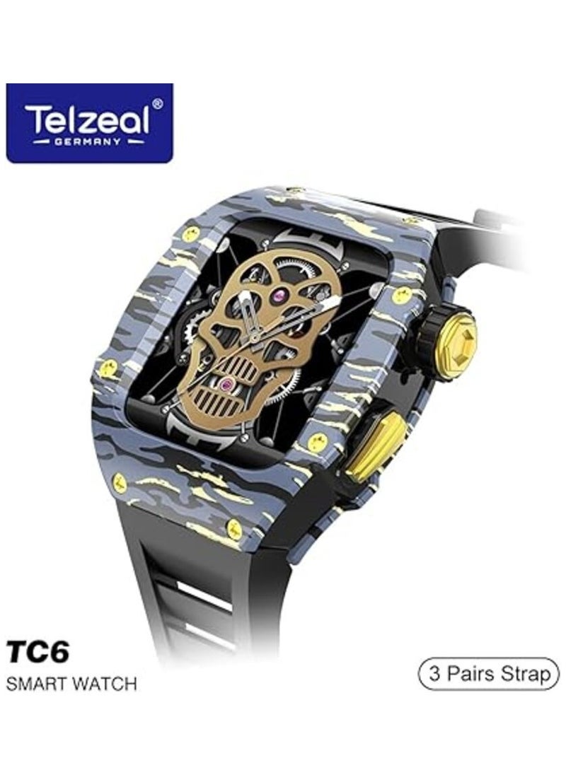 Compare TC6 Richard Camouflage Smart Watch for Men and Boys – Stylish and Durable Timepiece with 3 Interchangeable Straps, Builtin Protective Case, and Wireless Charger – AllinOne Wearable for Everyday Use, Outdoor Activities, and Casual Fashion in Black at KSA Price