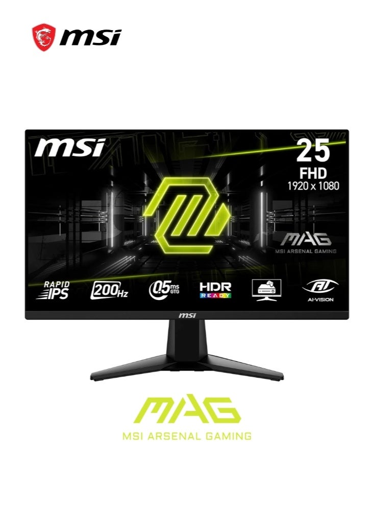 Compare MSI MAG 255F E20 | 24.5Inch FHD 1920x1080 Gaming Monitor | 200Hz | HDR Ready, AMD FreeSync Premium, Eye Care, AI Vision | HDMI 2.0b, DP 1.2a, FrameLess, Tilt Adjustable, Vesa Mount | Black at KSA Price