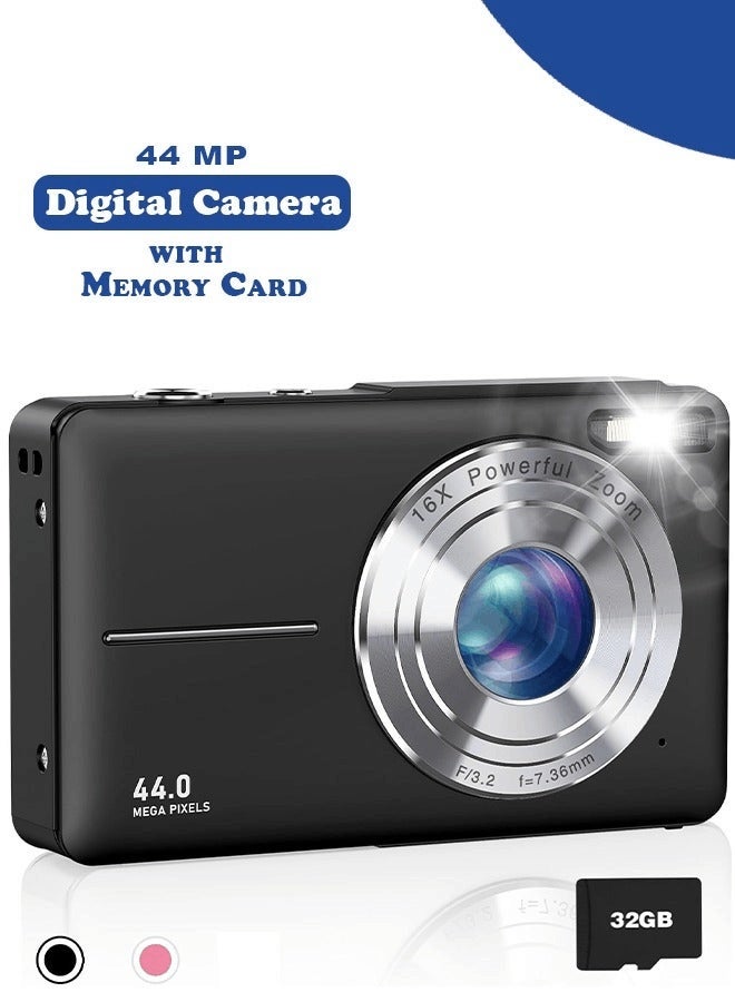 44MP HD Digital Camera with 32GB Card, Compact…