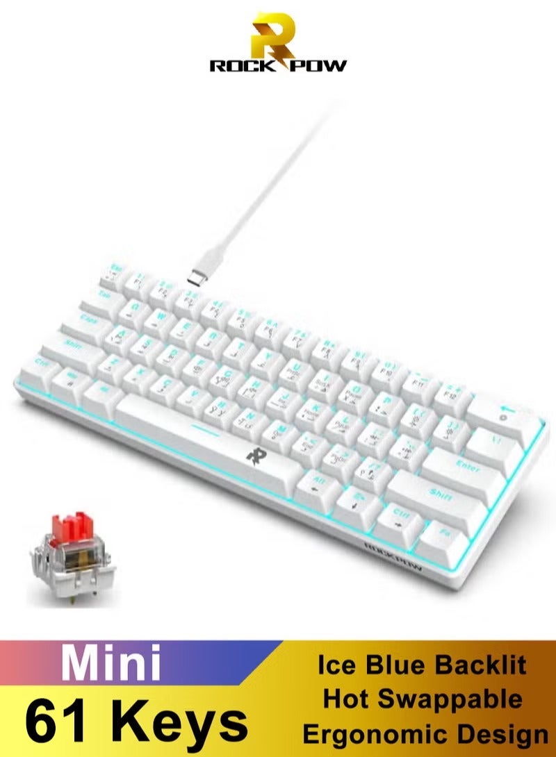 Compare 61keys 60% Mechanical Gaming Keyboard Arabic  Ice Blue Backlit UltraCompact Mini Keyboard, Mini Compact Keyboard for PCMac Gamer, Typist, Easy Carry on Trip at KSA Price