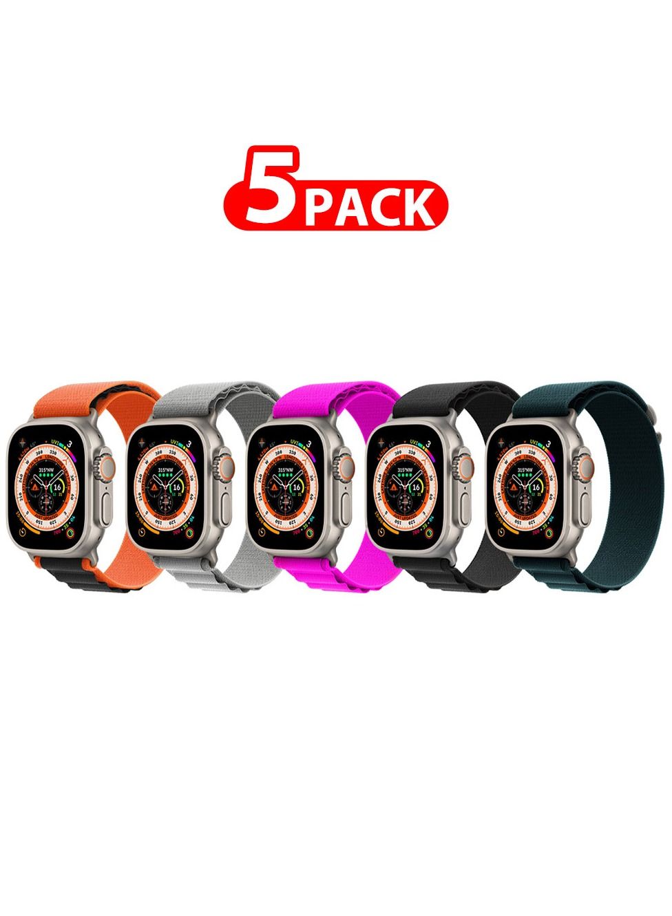 Compare 5 Pack For Apple Watch Band 49mm 45mm 44mm 42mm Alpine Loop Band Women Men Adjustable with Metal GHook Strap for iWatch Ultra Series SE 87654321 Multicolour at KSA Price