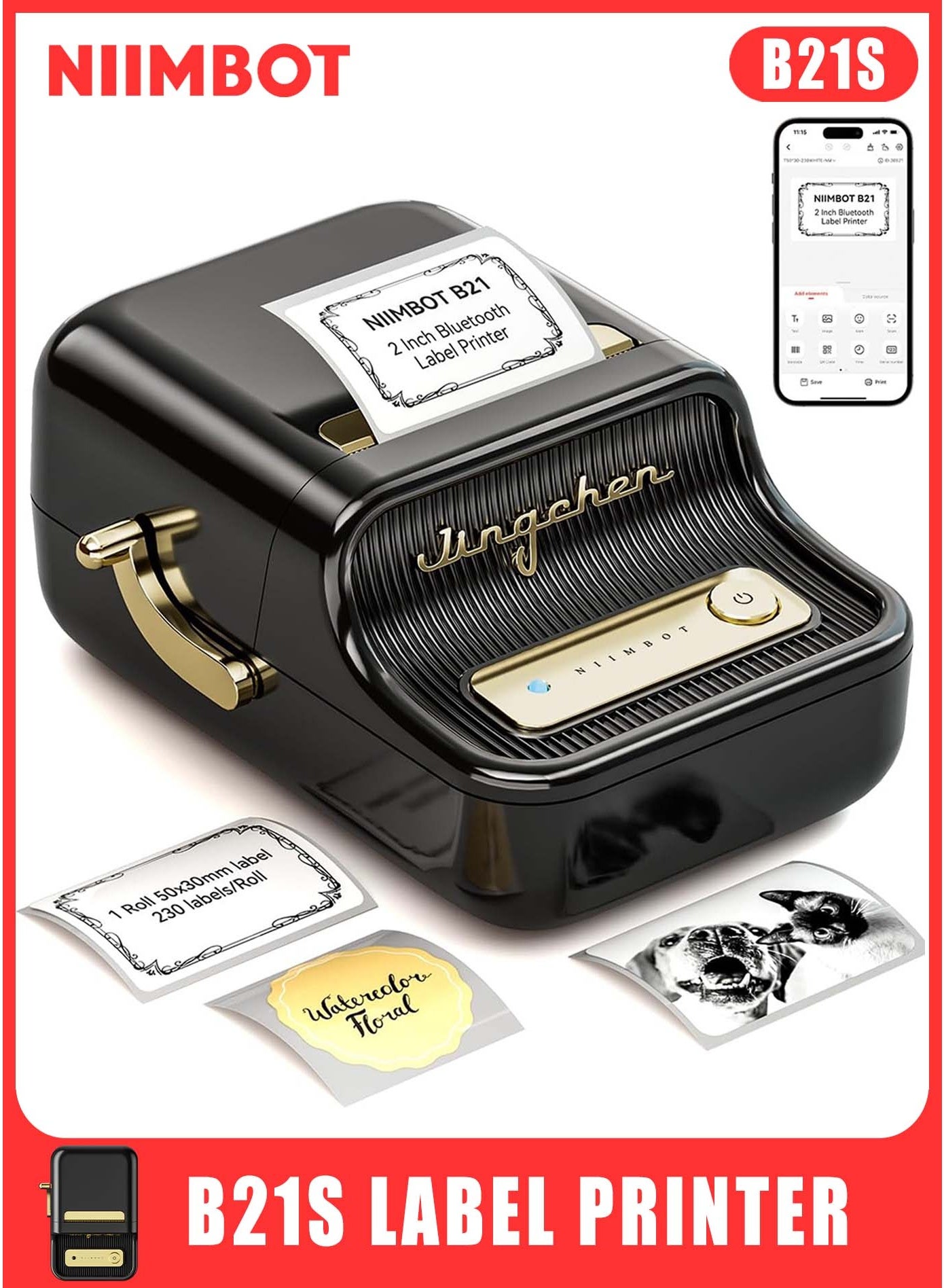 B21S Bluetooth Label Maker Inkless Label Printer with…