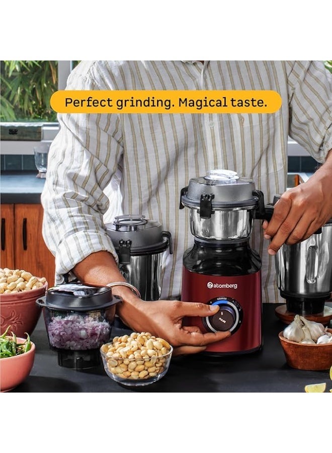 Compare Atomberg Zenova Mixer Grinder | Unique Coarse Mode for Silbattalike Texture | Intelligent BLDC Motor | Safety Features | 4 Jars including Chopper | HandsFree Operation Red Wine at KSA Price