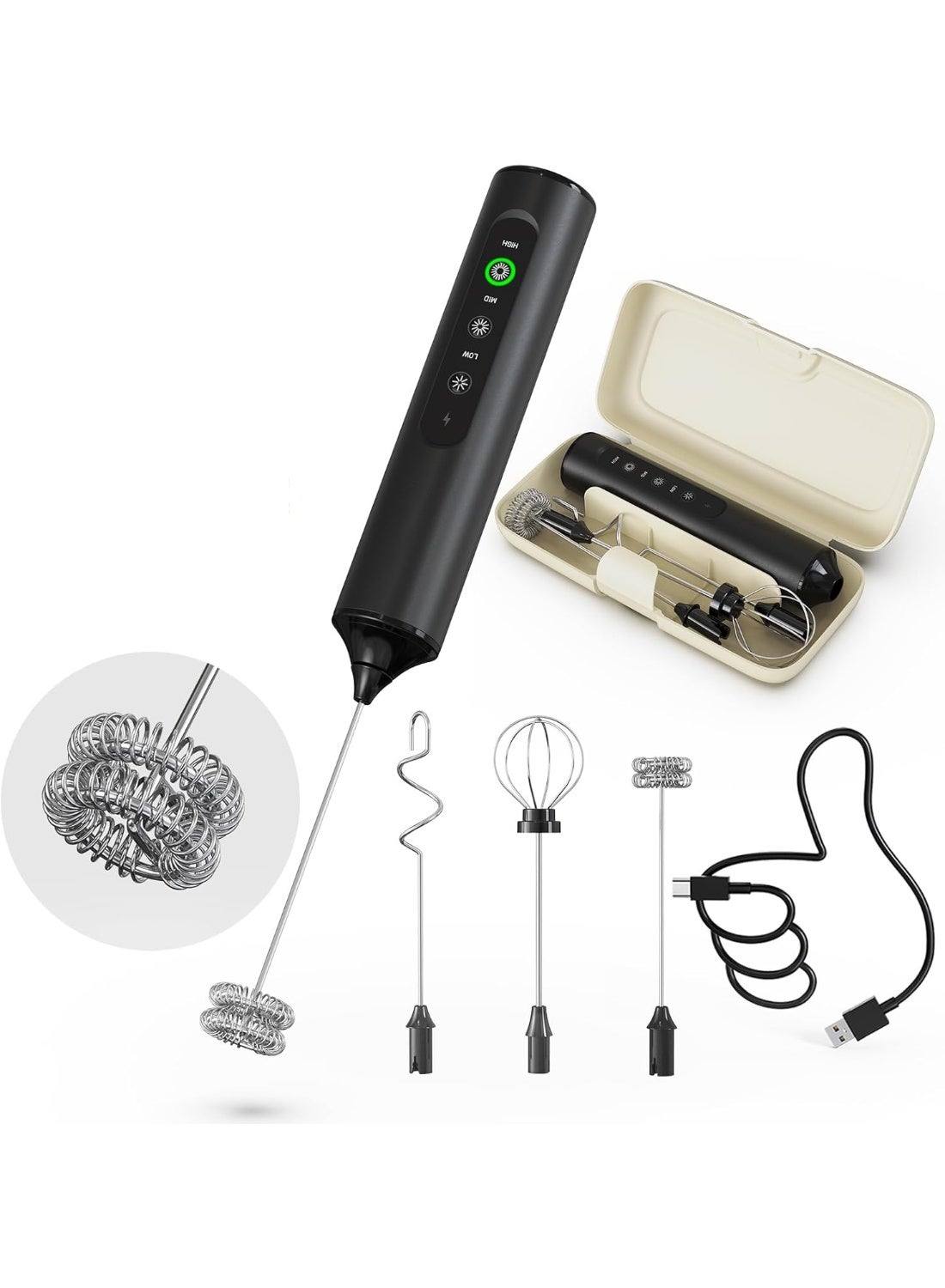 Baeskii Rechargeable Handheld Milk Frother Wand, 3…