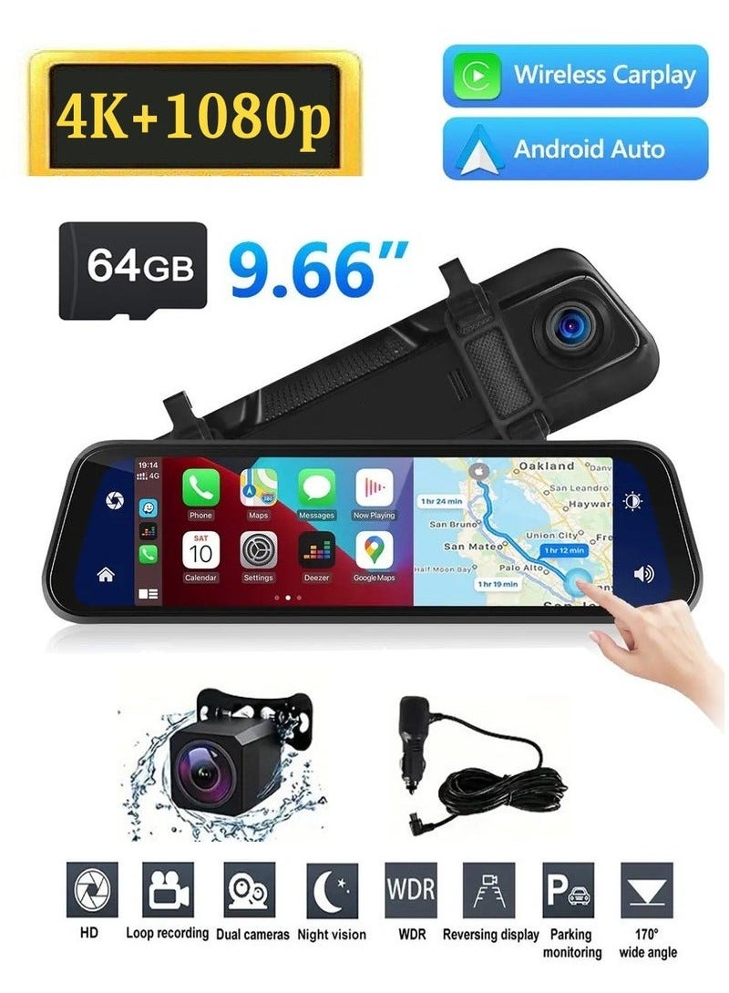 4K Dash Cam, Front and Rear Car Camera, 9.66…