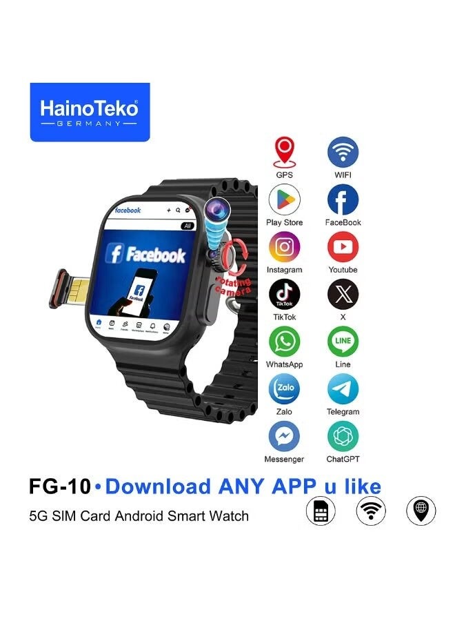 Compare FG10 5G Android Smart Watch with SIM Card Slot, Rotating Camera, Play Store Support, Large Touch Screen, Bluetooth Calling, Fitness Tracking, MultiFunction Smartwatch for Ladies and Gents, Black at KSA Price
