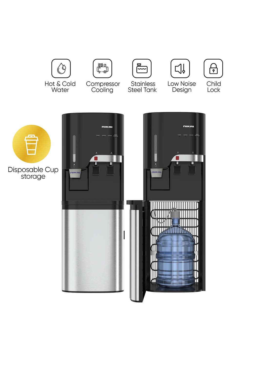 Compare Bottom Loading Water Dispenser  2Tap, Stainless Steel Tanks, Child Lock, Cup Holder, 5Year Compressor Warranty NWD5000BSS BlackGrey at KSA Price