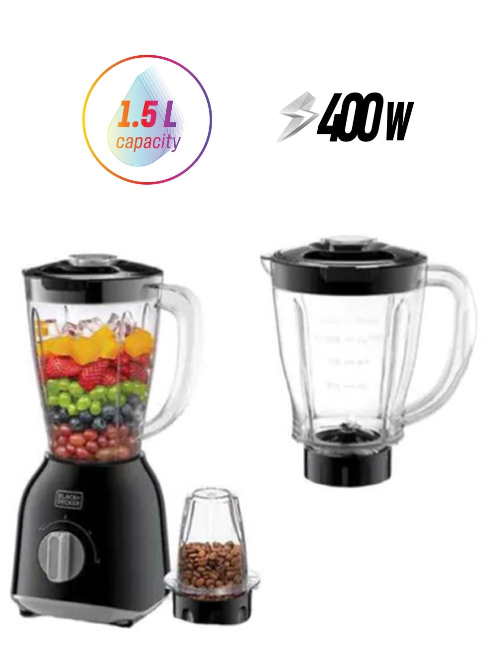 Compare Blender With Grinder Mill + 1.0L Extra Jar 1.5 L 400 W BX365JB5 Black at KSA Price