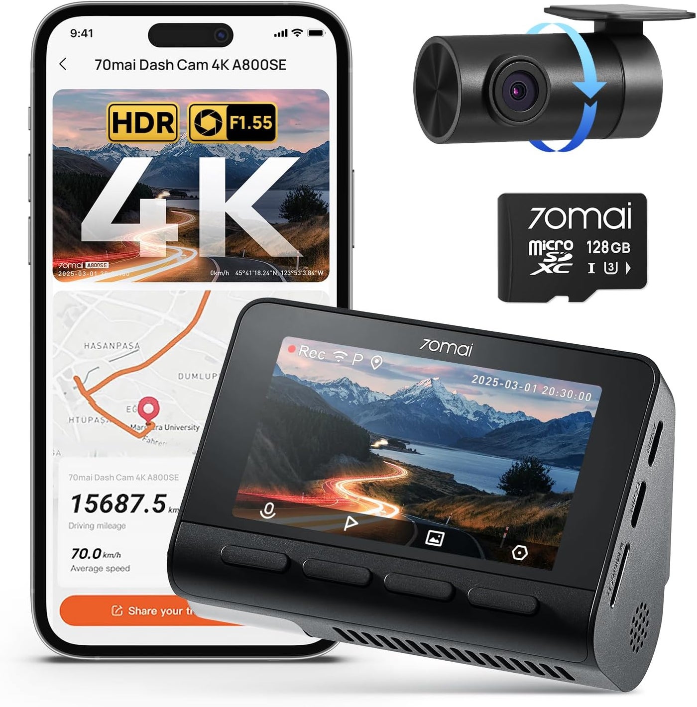 70mai A800SE 4K Dash Cam with 1080P Rear Camera…