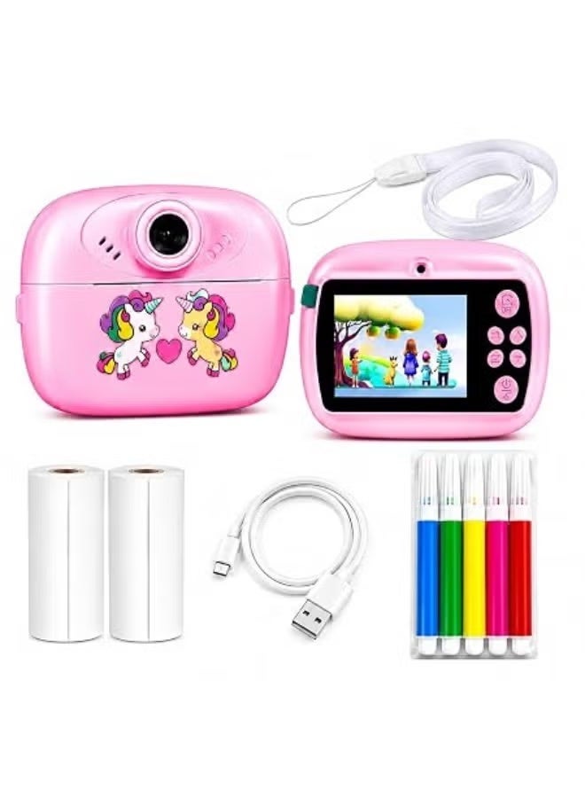 Pink Kids Instant Digital Camera with Built-In Printer,…