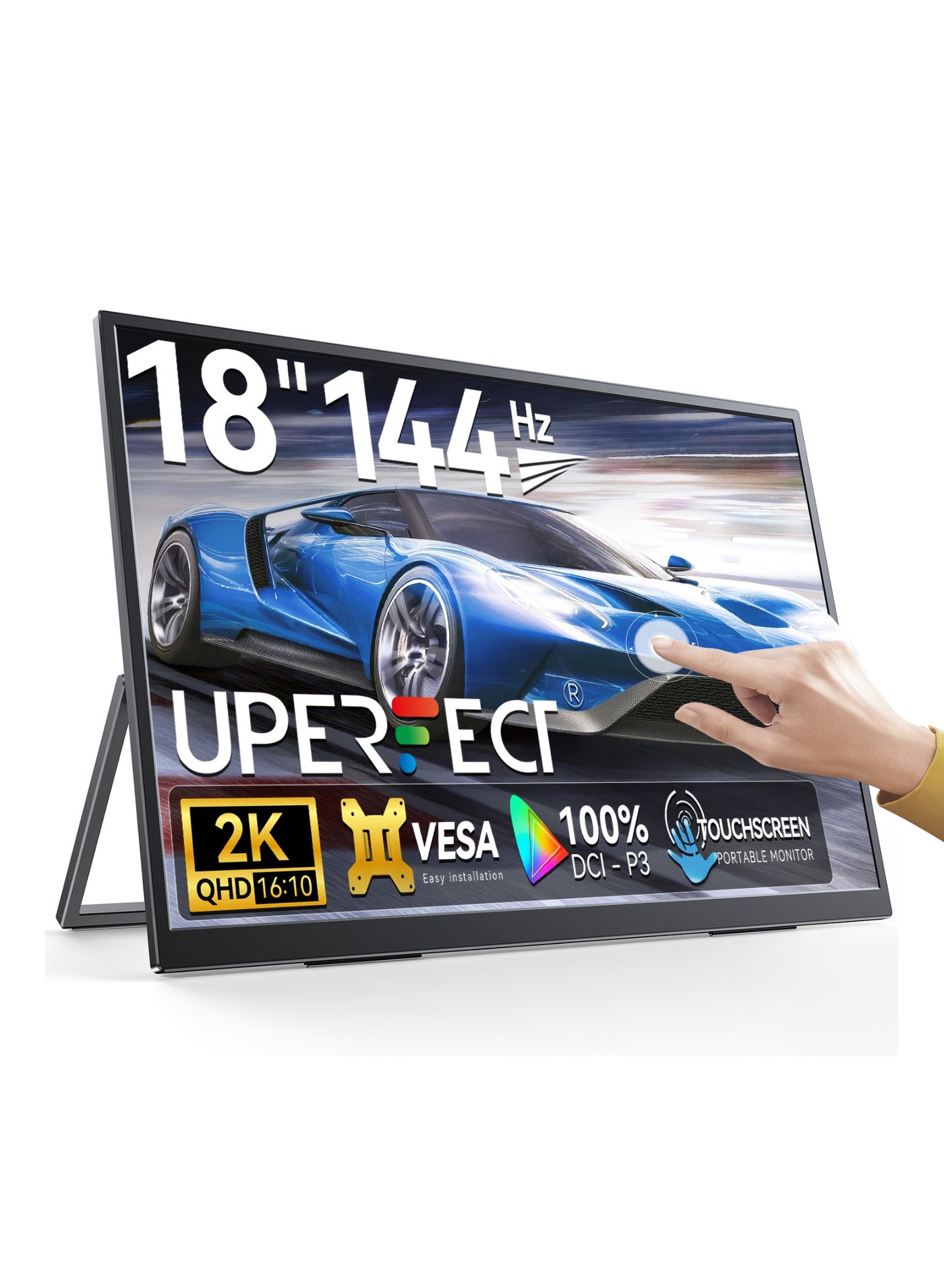 Compare UPERFECT 18 Inch Portable Monitor 144Hz 2560*1600P 2K QHD IPS 10 Ponit Screen USB C & Mini HDMI Port with Integrated Mount Second Screen for LaptopPhoneGame Console, VESA Mountable at KSA Price