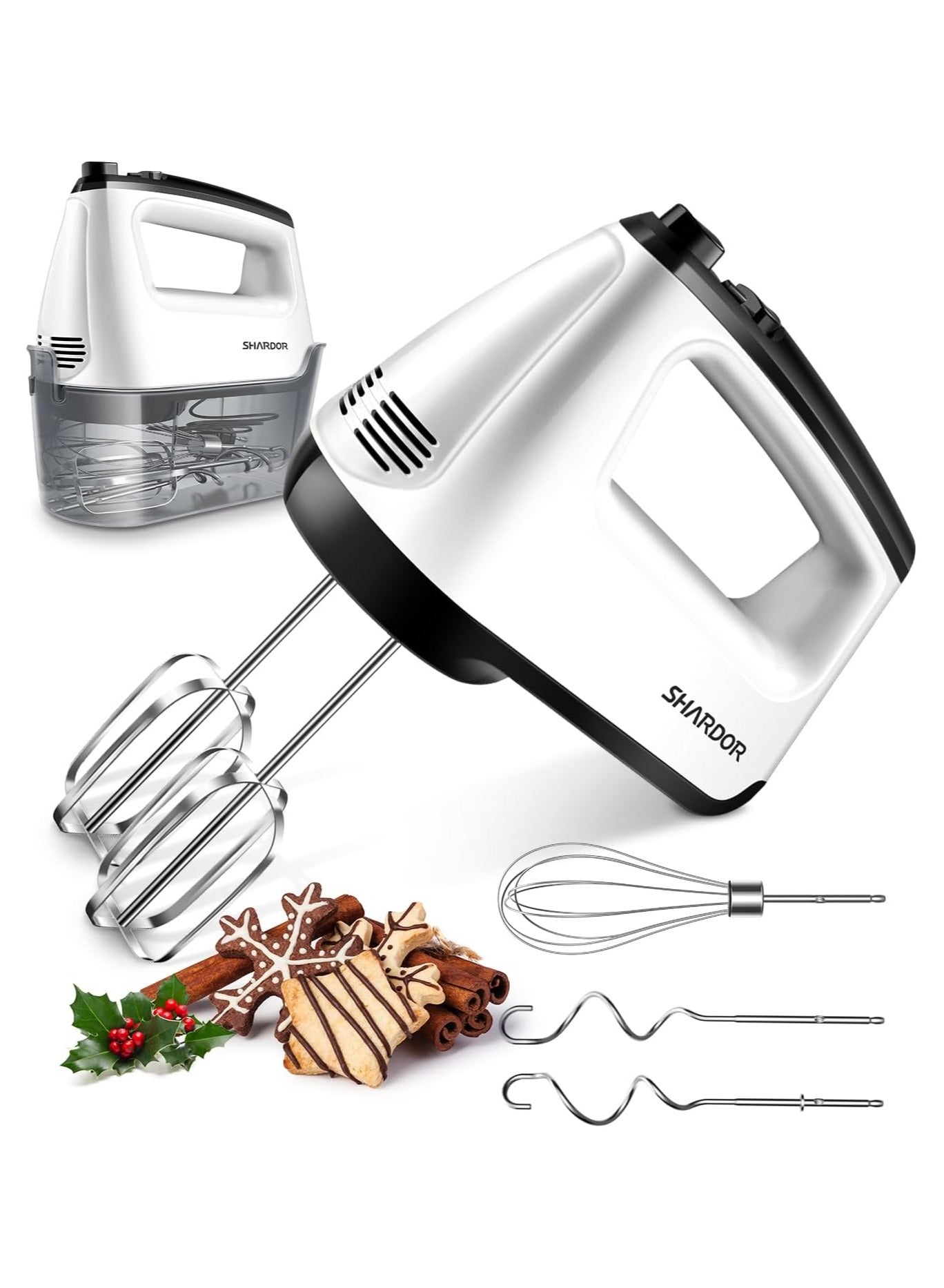 Compare Shardor Hand Mixer Electric Whisk, AntiSplash 6 Speeds With Turbo Button, SnapOn Storage Case, Easy Eject 5 Stainless Steel Attachments, Whisk For Kitchen Baking at KSA Price