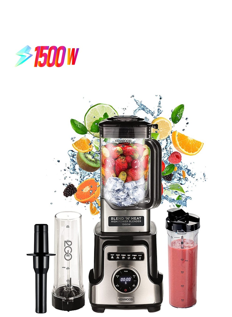 Compare Premium Power Blender Smoothie Maker Blend N Heat  With  Tritan Jar, 2 Smoothie2Go Bottles, Heating Function For Soup, 10 Speed+6 Preset Programs, Ice Crush Function 1500 W BLM92.920SS silver at KSA Price