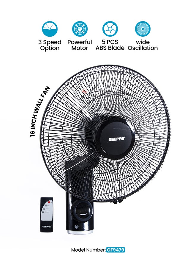 16 Inch Wall Fan With Remote Control 1250 RPM…