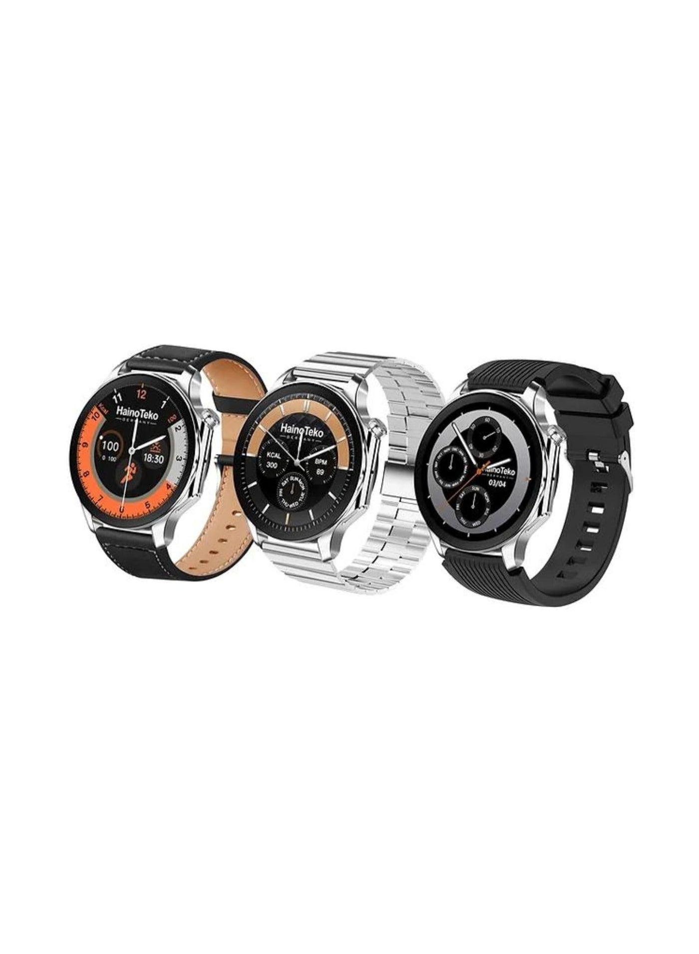Compare Haino Teko Germany RW52 Round Shape AMOLED Display Smart Watch With 3 Pair Straps For Mens and Boys Black at KSA Price
