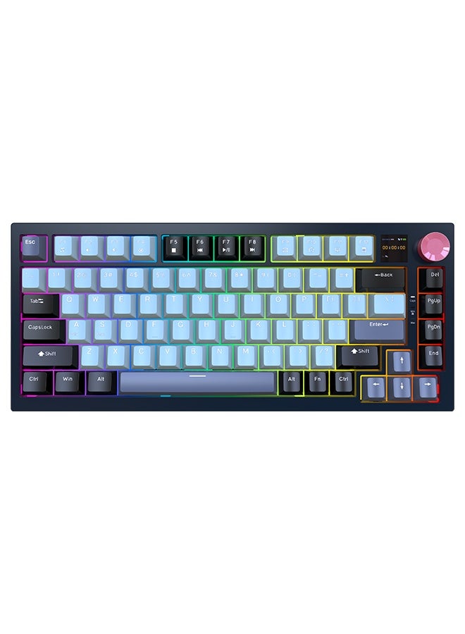 Compare RGB Wireless Gasket Mechanical Keyboard,Triple Mode Bluetooth5.02.4GUSBC 87 Keys Hot Swappable Gaming Keyboard, 4000 mAh Battery 1.2 HD OLED Display Volume Rotary Button for Games and Work, Black and Blue at KSA Price