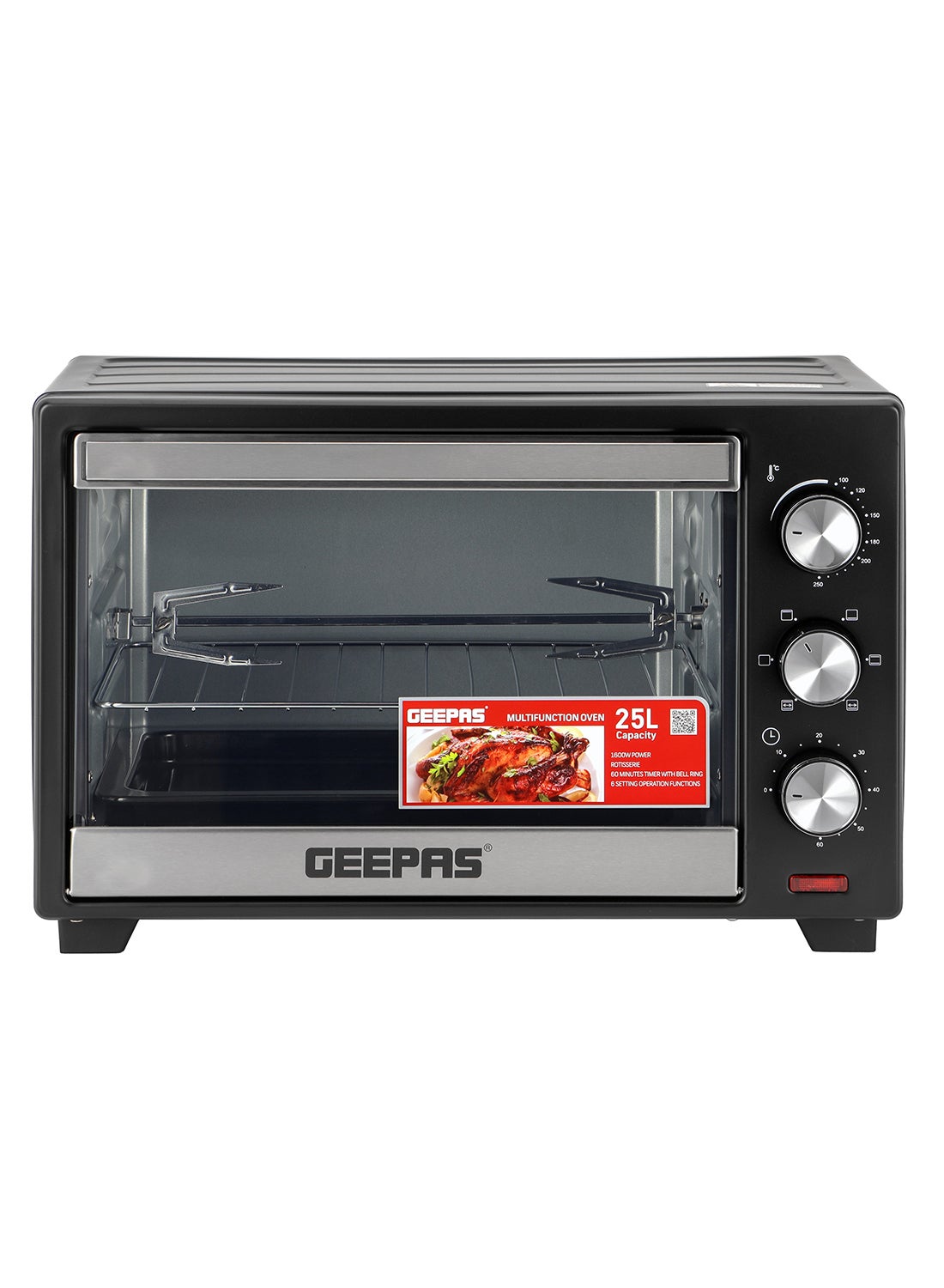 Compare Electric Oven With Rotisserie, 60 Minutes Timer With Bell Ring, 100250°C Adjustable Temperature, 6 Stages Heating Selector, Power Indicator Light, Accessories:Food Tray, Tray Handle, Wire Rack, Rotisserie Handle, Rotisserie Fork 25 L 1600 W GO34040 at KSA Price