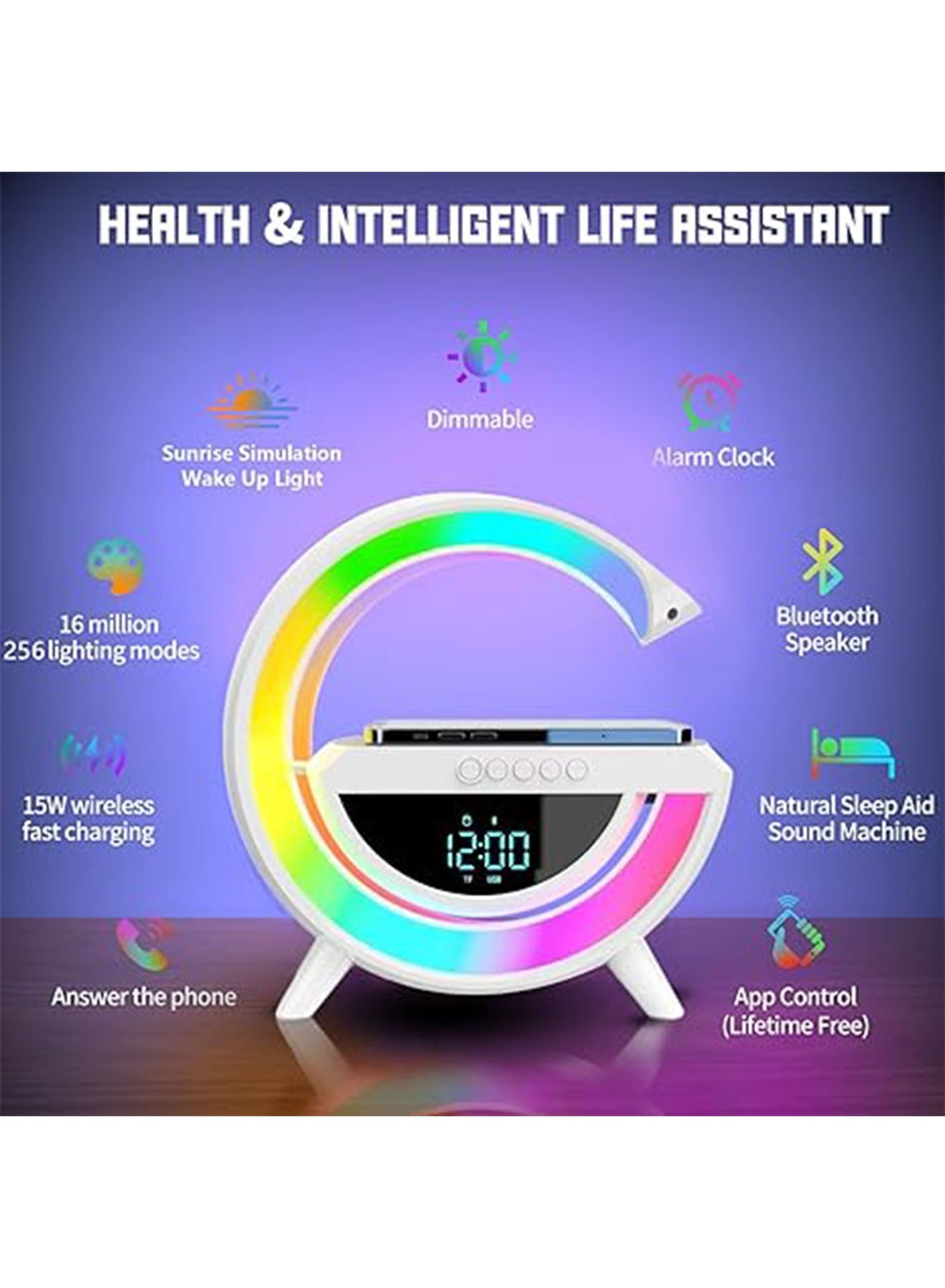 Compare Digital Led Wireless Charger Speaker Multifunctional Wireless Speaker with Ambient Lights at KSA Price