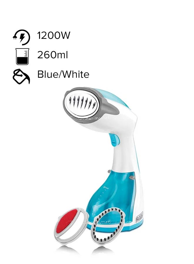 Compare Handy Garment Steamer, Fast HeatUp in 35 Seconds, 260ml Detachable Tank, AntiDrip Technology, Continuous Steam Lock, Compact Design, Versatile Accessories, 0.26 L 1200 W HST1200 BlueWhite at KSA Price