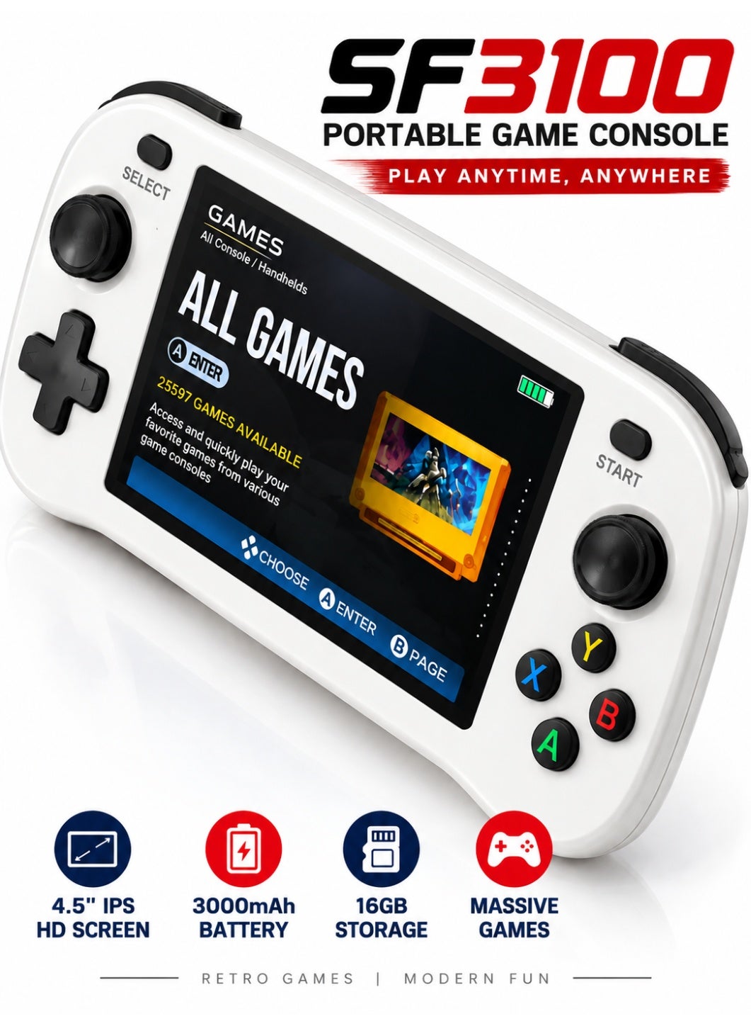 SF3100 Portable Game Console, 4.5-Inch IPS HD Display,…