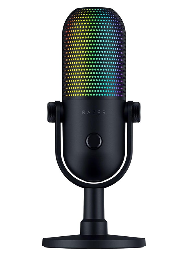 Compare Seiren V3 Chroma RGB USB Microphone: Stream & Game Reactive Lighting  TaptoMute Sensor  Condenser Mic  Digital Gain Limiter & Shock Absorber  PC, Discord, OBS Studio, XSplit Black at KSA Price